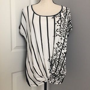 VANILLA SUGAR Striped/Animal Print Batwing Top